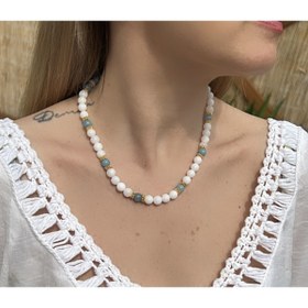 Resim Kutcha Accessories Beyaz Akik Doğaltaş Dizi Kolye 