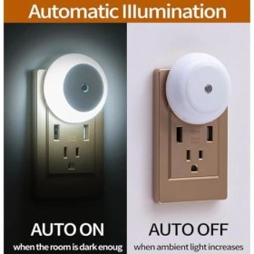 Resim Renklimestore Duvara Monte LED Gece Lambası, Alacakaranlık Sensörlü, 0.5W Duvar Fişli Gece Lambası, Koridor, Merdiven, Mutfak, Banyo Için, 6'lı Paket Yuvarlak Tasarım 