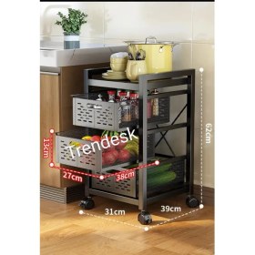 Resim Trendesk 3 Katlı Metal Siyah Çok Amaçlı Patates Soğan Sebze Meyve Sepeti Sebzelik Tekerlekli 