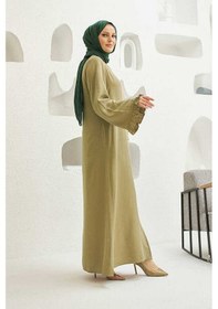 Resim Neways 6587-denim Düğmeli Kolları Fırfırlı Ferace Haki Haki 
