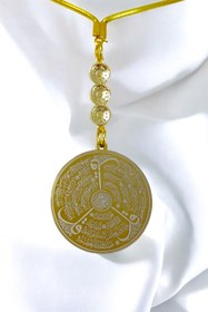 Resim biuti Üçlü Zirkon Taşlı Altın Renkli Çelik Çift Taraflı Ayetel Kürsi/Felak Nas İhlas Araba Dikiz Ayna Süsü 