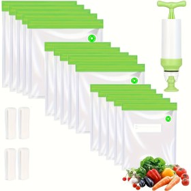 Resim 20'li Paket Fermuarlı Vakumlu Gıda Saklama Poşetleri - Tazelik İçin Yeniden Kullanılabilir Gıda Koruma Kapları, Uzun Süreli Gıda Saklama İçin Hava Geçirmez Fermuarlı Poşetler, Ev Mutfak Saklama İçin Gıda Koruma 