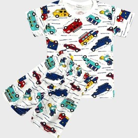 Resim Aliş Kids Erkek Çocuk Pamuklu Beyaz Araba Desenli Kısa Kollu Şortlu Yazlık Pijama Takımı 