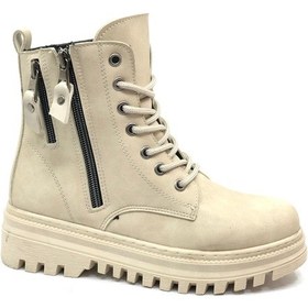 Resim Mehtap Çift Fermuar Detaylı Kaymaz Taban Kadın Kısa Postal Bot Bej 