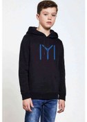 Resim Kayı Boyu Baskılı Unisex Çocuk Kapüşonlu Siyah Sweatshirt 