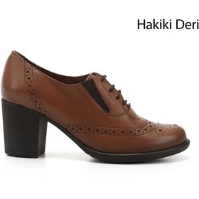 Resim GÖNDERİ(R) Kadın / Kız Taba Antik Bağcıklı Orta Kalın Topuklu Hakiki Deri Oxford Ayakkabı 