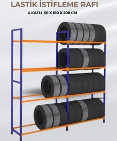 Resim Alan Raf 4 Katlı Lastik İstifleme Rafı 50x180x200 Cm Çok Amaçlı Raf Beyaz 