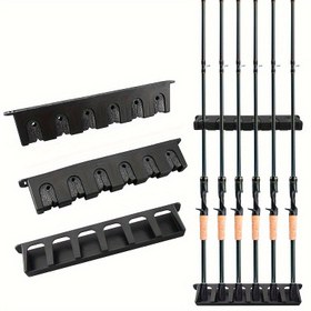 Resim 1 adet Dayanıklı ABS Siyah Balıkçılık Kamışı Tutucu - Kolay Depolama için Yer Tasarruflu 6 Delikli Tasarım, Ev & Garaj için Mükemmel 