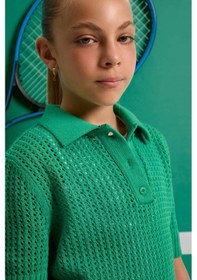 Resim DeFacto Kız Çocuk Cropped Fit Polo Yaka Kazak C5369A825SMGN319 Yeşil 