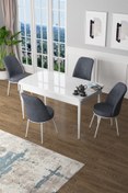 Resim Canisa Concept Zen Serisi 80x132 Mdf Açılabilir Beyaz Masa Takımı Ve 4 Füme Sandalye 