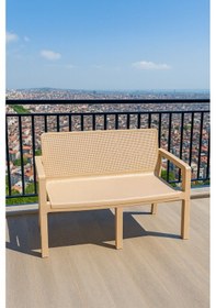 Resim Prestij 2 Kişilik Mindersiz Plastik Bank, Bahçe Balkon Teras Plastik Koltuk Cappuccino 