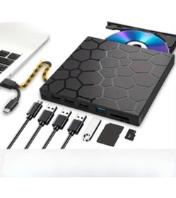 Resim Techtic 8’si 1 Arada Harici CD DVD Yazıcı USB 3.0 Type-C - Çoklu USB Hub, Sd/tf Kart Okuyucu, Taşınabilir Optik Sürücü 