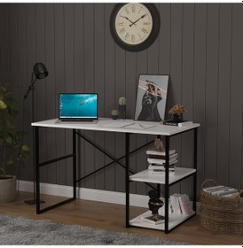 Resim Raflı Metal Çalışma Masası-metalçm01-beyaz Beyaz 