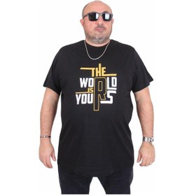 Resim Moc Grande Mocgrande Erkek Büyük Beden Sıfır Yaka Tişört The World 25170 Sıyah Siyah 