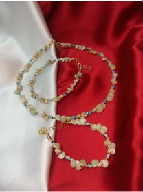 Resim T&G Aksesuar Nazar Boncuklu Deniz Kabuğu Takımı Krem 