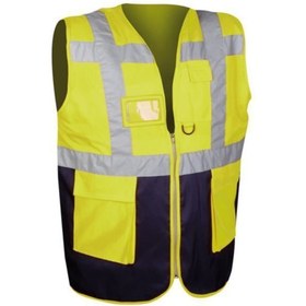 Resim kalant Fosforlu Ikaz Yeleği Mühendis Tipi Çift Renk - Sarı Lacivert (XL)extra Large 