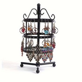 Resim 1 Adet Metal Döner Küpe Organizatör Kulesi - Ayrılabilir Kanca, 360° Dönen Sergileme Rafı Yatak Odası, Banyo, Mutfak Dekoru için - Karışmayan Saklama Özellikli Dayanıklı Kare Takı Tutucu, Ev Organizasyonu, Şık Tasarım, Sağlam Kancalar, Düzenli Yaşam Tarzı, Takı Kuleleri 