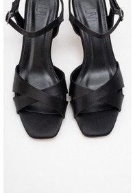 Resim Luvishoes Luvi Shoes Melin Siyah Saten Çapraz Bantlı Kadın Topuklu Ayakkabı Saten Siyah 