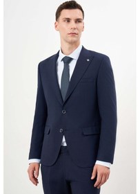 Resim Morven Erkek Lacivert Yünlü Platinium Ekoseli Slim Fit Mono Yaka Takım Elbise 24mc001082200 Lacivert 
