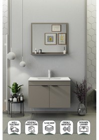 Resim Biani Fix Arya 85 Cm Banyo Dolabı,Seramik Lavabolu, Aynalı,Lavabo Dahil,Mdf,Latte 