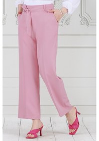 Resim Sevitli Beli Bağlamalı Bol Paça Pantolon-pembe-3671-pembe Pembe 