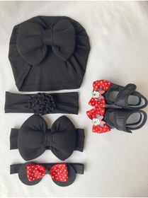 Resim MASALBABY Kız Bebek Bone & Bebek Bandana & Minnie Mouse Bandana Takımlı Patik /Mickey Mouse Bebek Hediyelik 