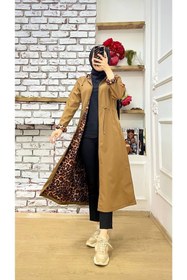 Resim Vibeys Collection Taba Içi Leopar Desenli Ve Kendinden Astarlı Su Geçirmez Kadın Trençkot 
