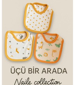 Resim % 100 Pamuk - Hassas Bebek Teni İçin Yumuşak Dokulu- 0-18 Aylık 3 Lü Bebek Mama Önlüğü Seti 