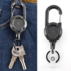 Resim 1 adet Lanyard ile Anti-Hırsızlık Metal Anahtarlık - Geri Çekilebilir Elastik Kordon, Kayak ve Snowboard Bileti için Dayanıklı Siyah Anahtarlık, Güvenli Seyahat Aksesuarı, Şık Tasarım, Sağlam Yapı 