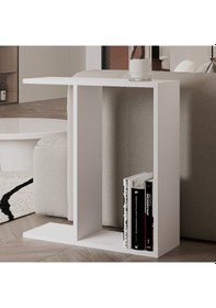 Resim Lotus Modern Yan Sehpa Kitaplıklı Ve Dekoratif Tasarım Beyaz 