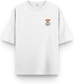 Resim Canavar Sırt Baskılı Yarı Oversize Tshirt, XL, T1392, Beyaz, Unisex Yetişkin 
