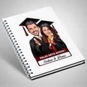 Resim Karikatürlü Üniversiteli Erkek ve Kız Arkadaş Mezuniyet Defter 