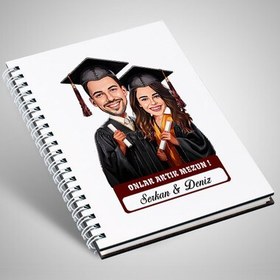 Resim Karikatürlü Üniversiteli Erkek ve Kız Arkadaş Mezuniyet Defter 