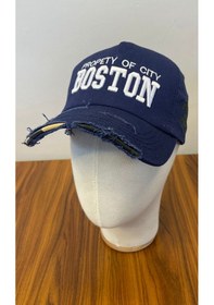 Resim Boston Nakışlı Eskitme Vintage Model Pamuklu Cap Şapka Lacivert 