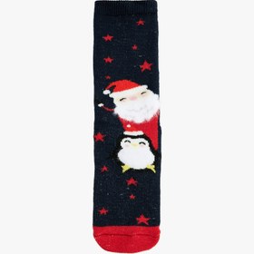 Resim Erkek Çocuk Pamuklu Noel Baba Baskılı Çorap 
