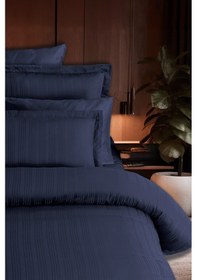 Resim Pierre Cardin Çizgili Saten Nevresim Takımı Çift Kişilik Voyage İndigo 