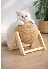 Resim Ahşap Ayaklı Kedi Tırmalama Topu, Dayanıklı Oyuncak 