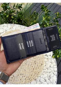 Resim Bayderi Cacna Hakiki Deri Kibar Erkek Cüzdan - Lacivert 