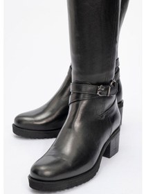 Resim Kadın Yüksek Topuklu Fermuarlı Çizme Gerçek Deri Br 08029 Siyah Null Siyah 