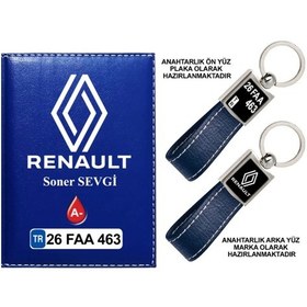 Resim Plakanıza Özel Yeni Renault Logolu Lacivert Ruhsat Kabı Ve Anahtarlık 