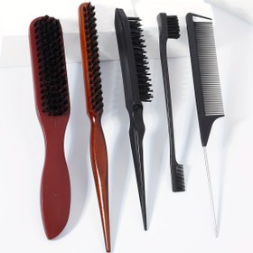 Resim 5 Parça Saç & Sakal Şekillendirme Tarak Seti - Slick Back, Erkek & Kadınlar için Kenar Kontrol Fırçaları - Tüm Saç Tipleri için İdeal 