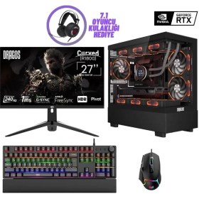 Resim Dragos DRX7229 I7 14700K 32GB Ddr5 Ram 1tb Nvme 8gb RTX4060 27 Inç 240Hz Curved Sıvı Soğutmalı Oyuncu Bilgisayarı 