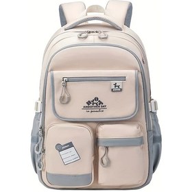 Resim Oldfriend Zuonu Moda Lise & Üniversite Sırt Çantası Beige Gri Büyük Kapasiteli Dayanıklı Bej Gri 