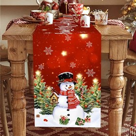 Resim Polyster Dokuma Noel Masa Çarşafı - Dikdörtgen Tatil Masa Süsleme, Şenlikli Kar Adamı & İyi Noel Tasarımı, Ev & Mutfak Yemek Dekoru, Tatil Sezonu Masa Aksesuarı, %100 Polyster Lif, Noel Temalı Masaüstü Süslemesi - 1 Parça 