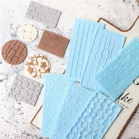 Resim 6 adet/takım Fondant, Kil ve Kek Süslemesi için İmpression Mat Seti - Şeker sanatı ve düğün kek tasarımı için Deri ve Tuğla Kabartmalı Kenar Kalıpları, Deri ve Tuğla Kabartmalı Kenar Kalıpları 