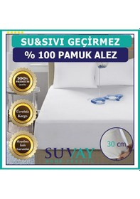 Resim Suvay Su Sıvı Geçirmez Fitted Yatak Koruyucu Alez %100 Pamuk 