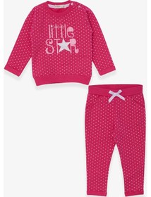 Resim Breeze Kız Bebek Taytlı Takım Simli Puantiye Baskılı Fuşya 