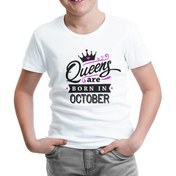 Resim Lord T-Shirt LordT-Shirt T-Shirt Queens Born In October Beyaz Çocuk Tshirt 