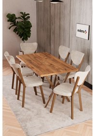 Resim Elma 6 Kişilik Mutfak Yemek Masa Takımı Krem 