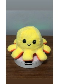 Resim Mod Değiştiren Ahtapot Duygulu İki Yüzlü Peluş Oyuncak 20 Cm Hediyelik Uyku Arkadaşı Sarı 